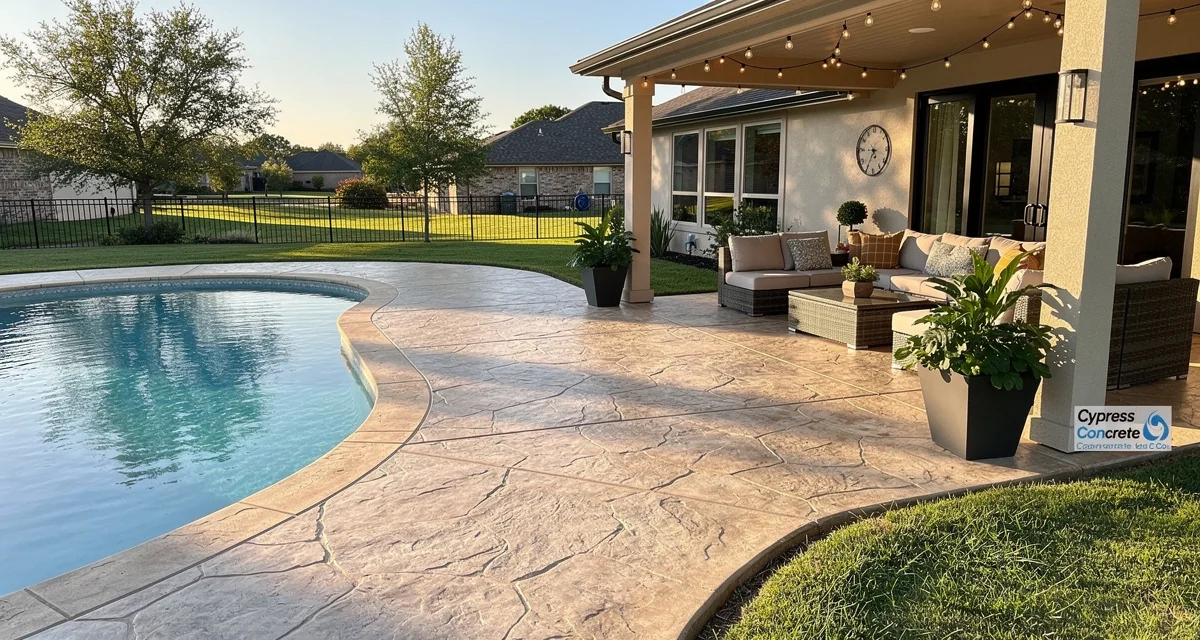 Decorative concrete patio in Bridgeland Cypress Texas