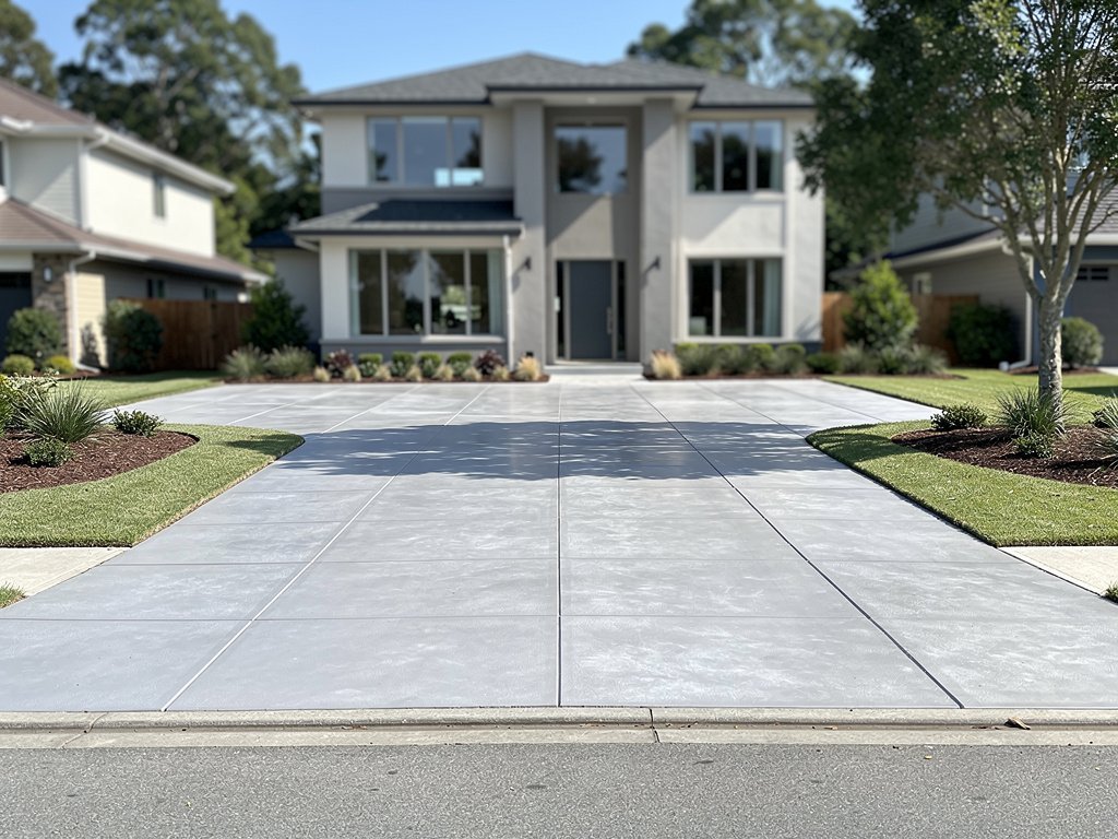 Long concrete driveway on rural Magnolia Texas property